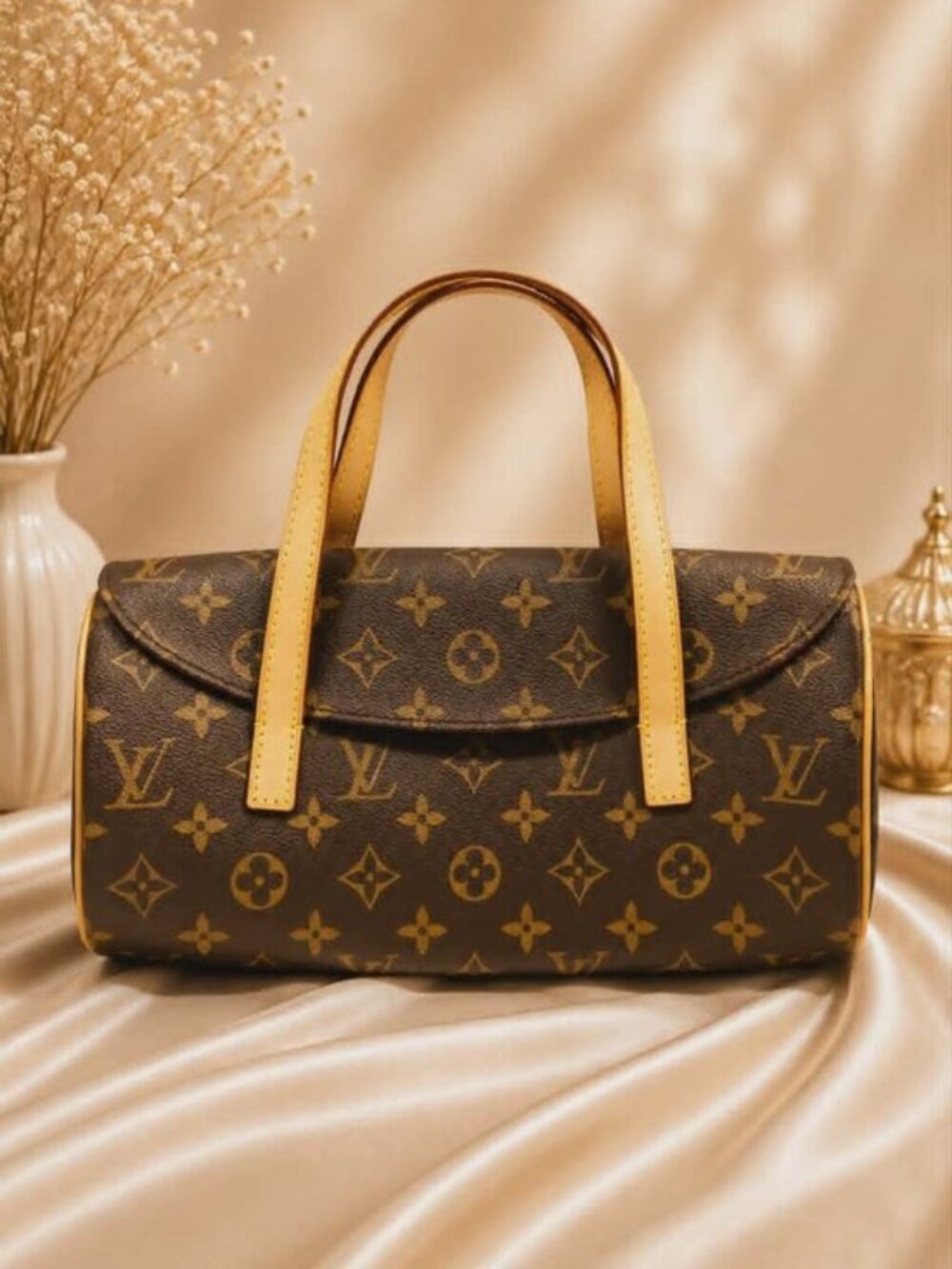 Authentic Louis Vuitton Sonatine Monogram Canvas Handbag LV Vintage Top Handle